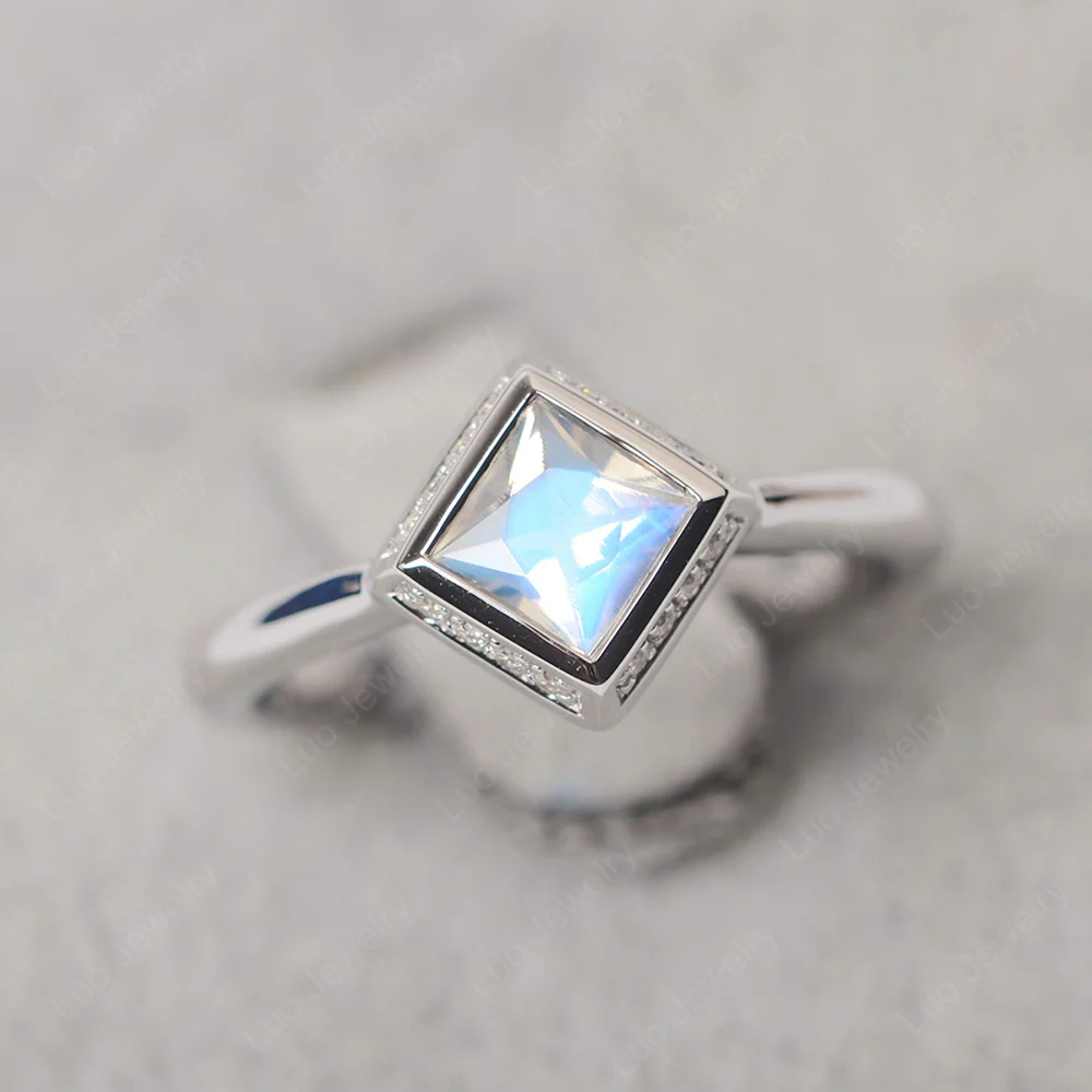 Moonstone Bezel Halo Engagement Ring