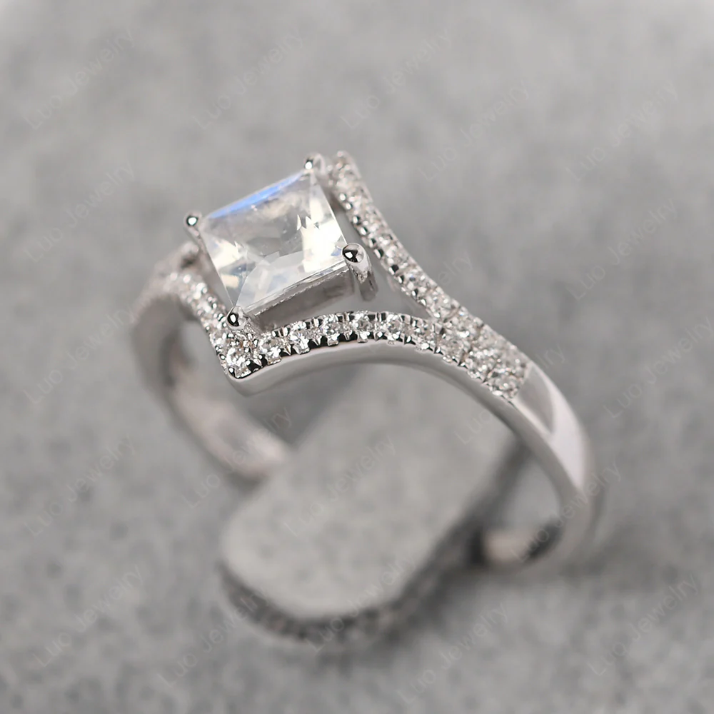 Princess Cut Moonstone Kite Set Halo Ring - Image 2