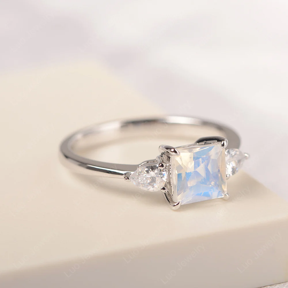 Princess Cut Moonstone Ring with Pear Side Stone - Image 2
