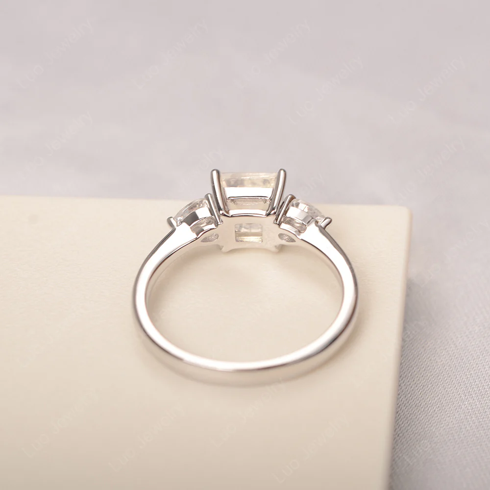 Princess Cut Moonstone Ring with Pear Side Stone - Image 3