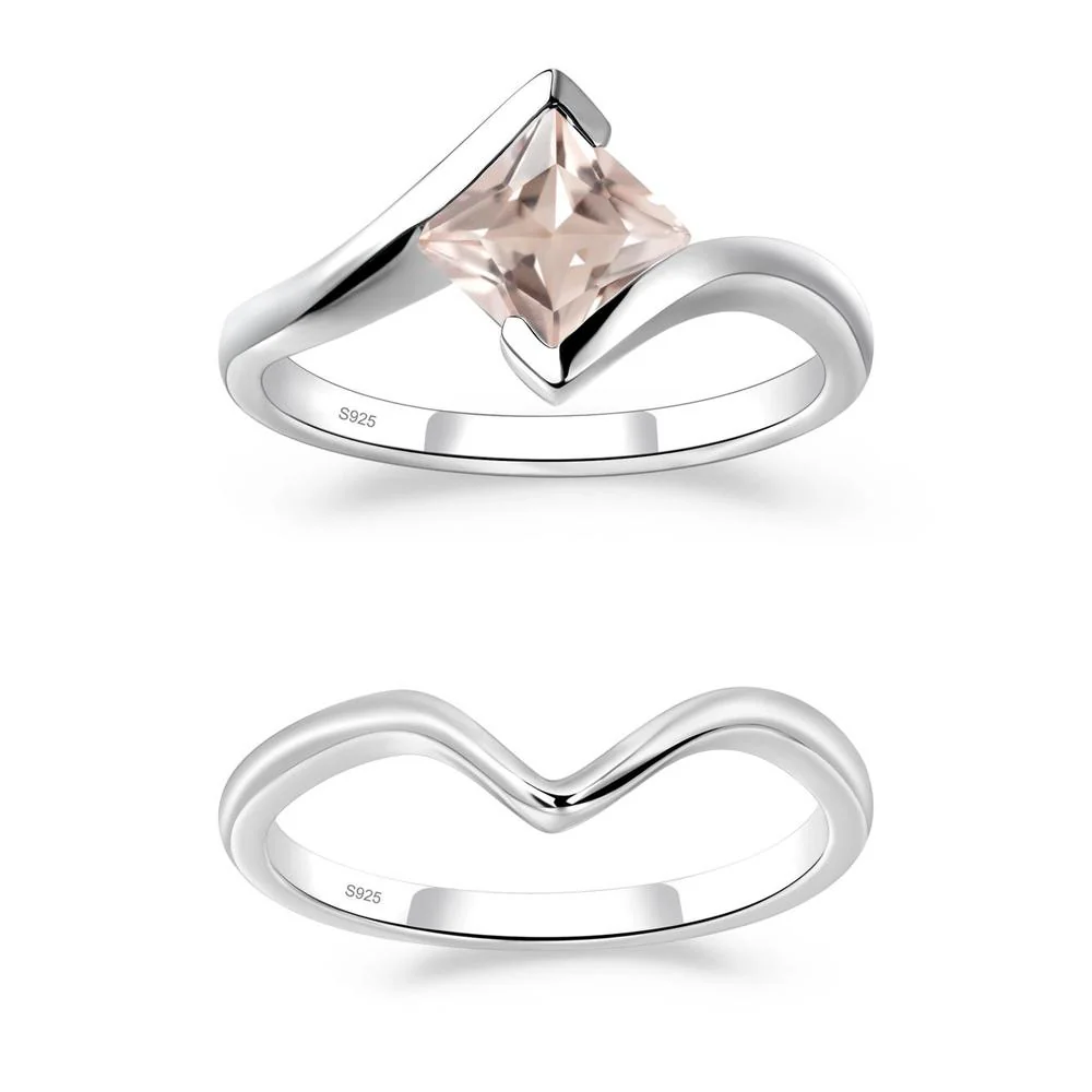 Princess Cut Morganite Bypass Ring - Image 27