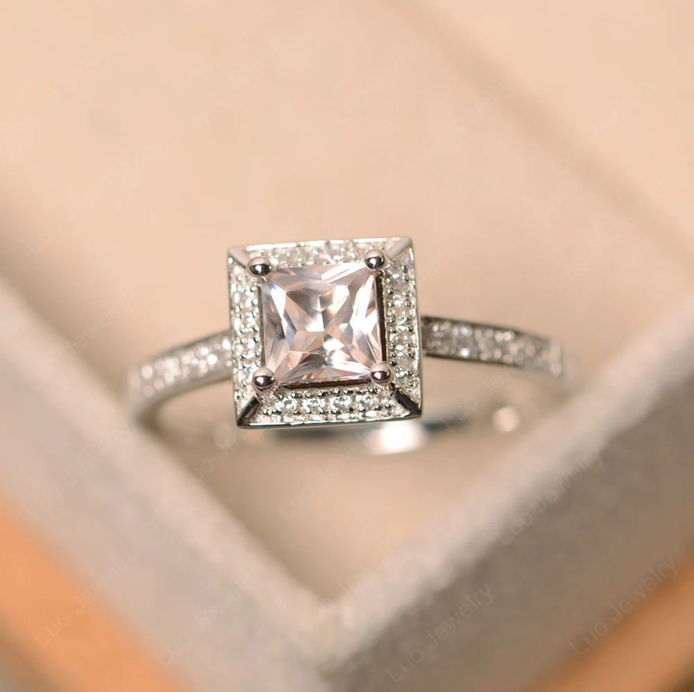 Princess Cut Morganite Halo Ring