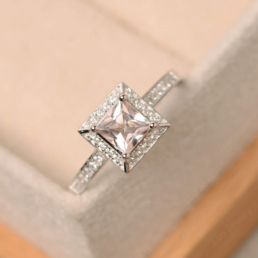 Princess Cut Morganite Halo Ring - Image 3