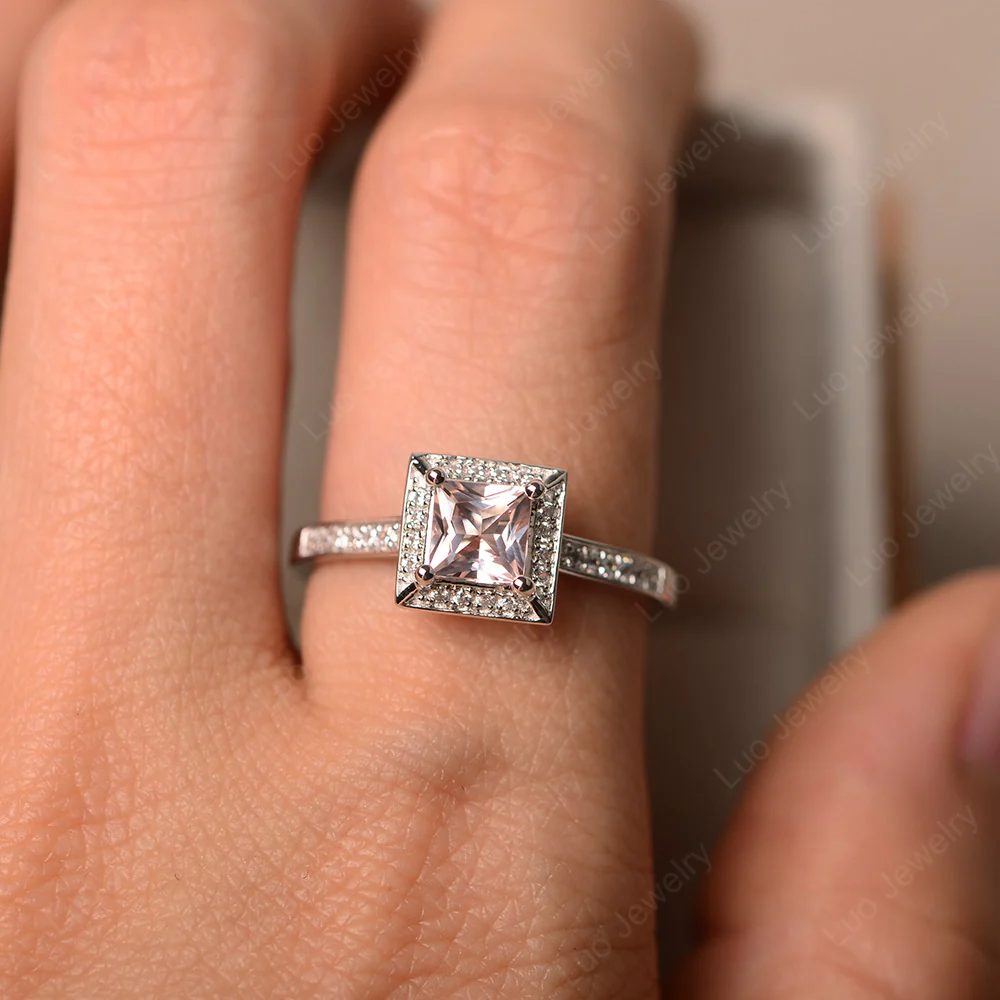 Princess Cut Morganite Halo Ring - Image 5