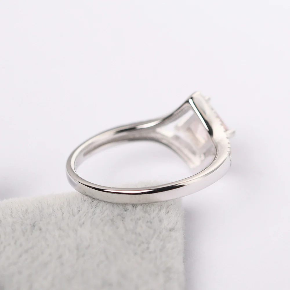 Princess Cut Morganite Kite Set Halo Ring - Image 4
