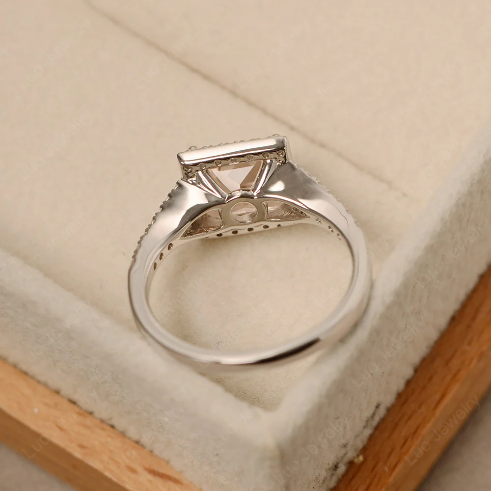 Princess Cut Morganite Split Shank Halo Ring - Image 3