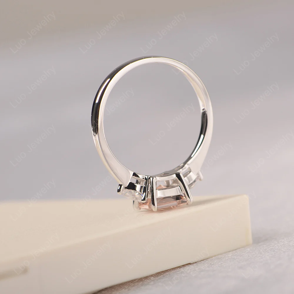 Princess Cut Morganite Ring with Pear Side Stone - Image 4