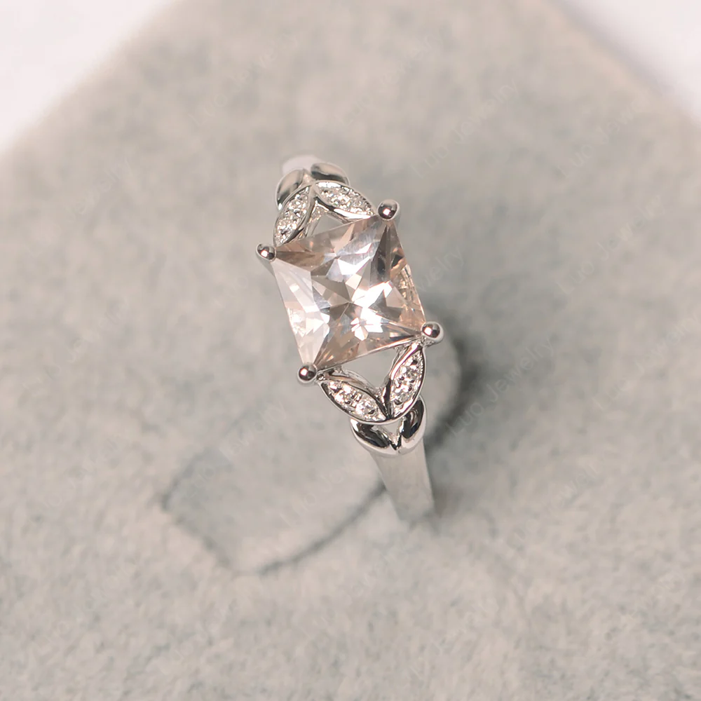 Princess Cut Morganite Leaf Ring