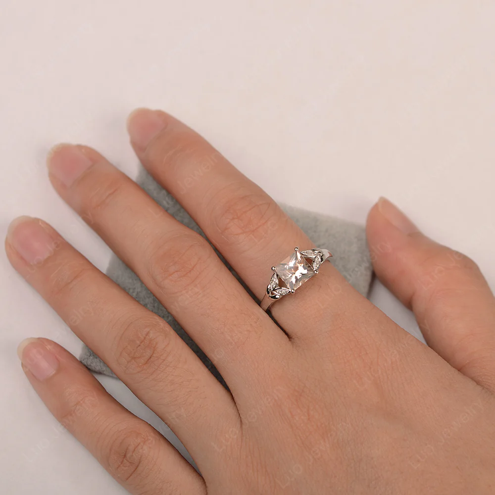 Princess Cut Morganite Leaf Ring - Image 3