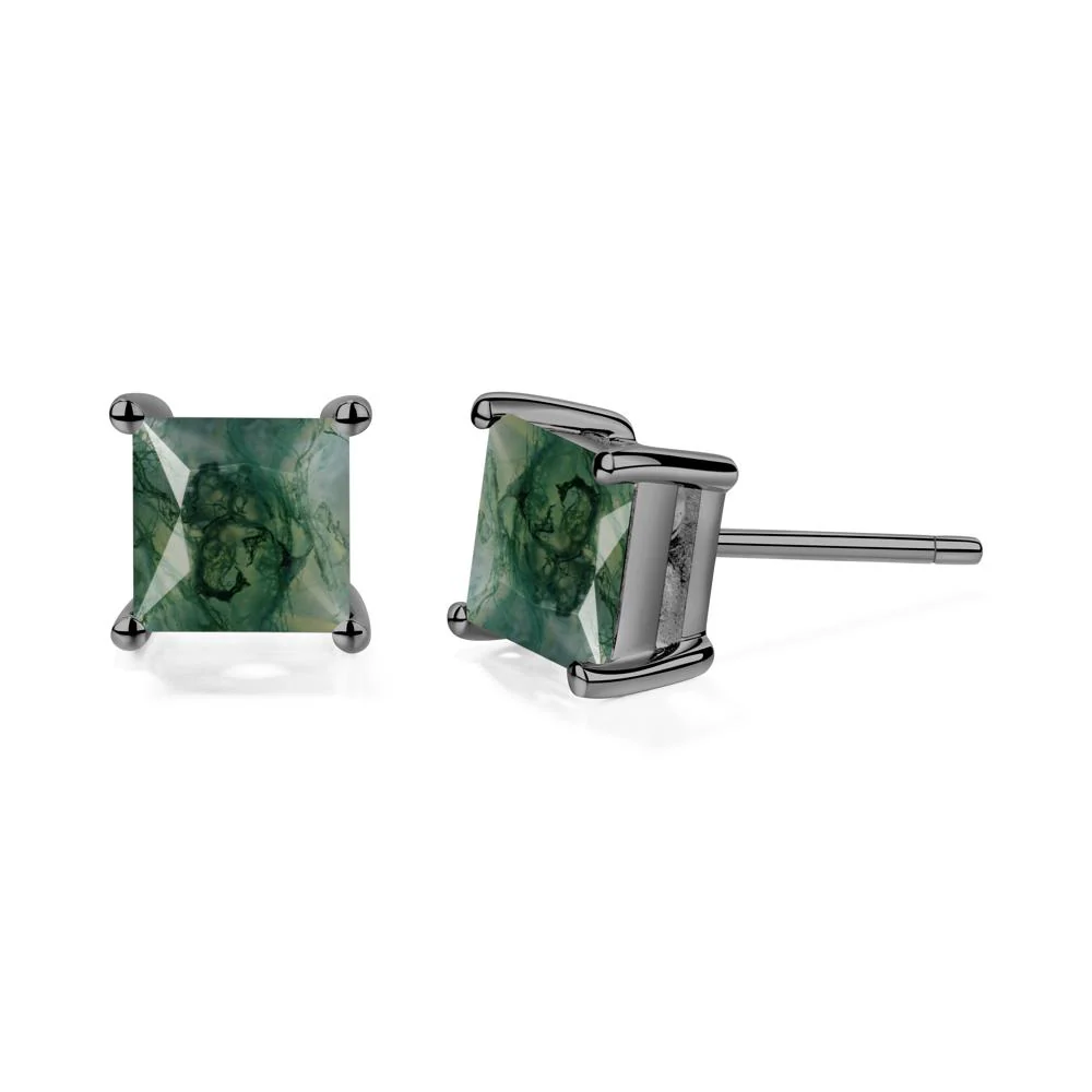 Princess Cut Moss Agate Stud Earrings - Image 5