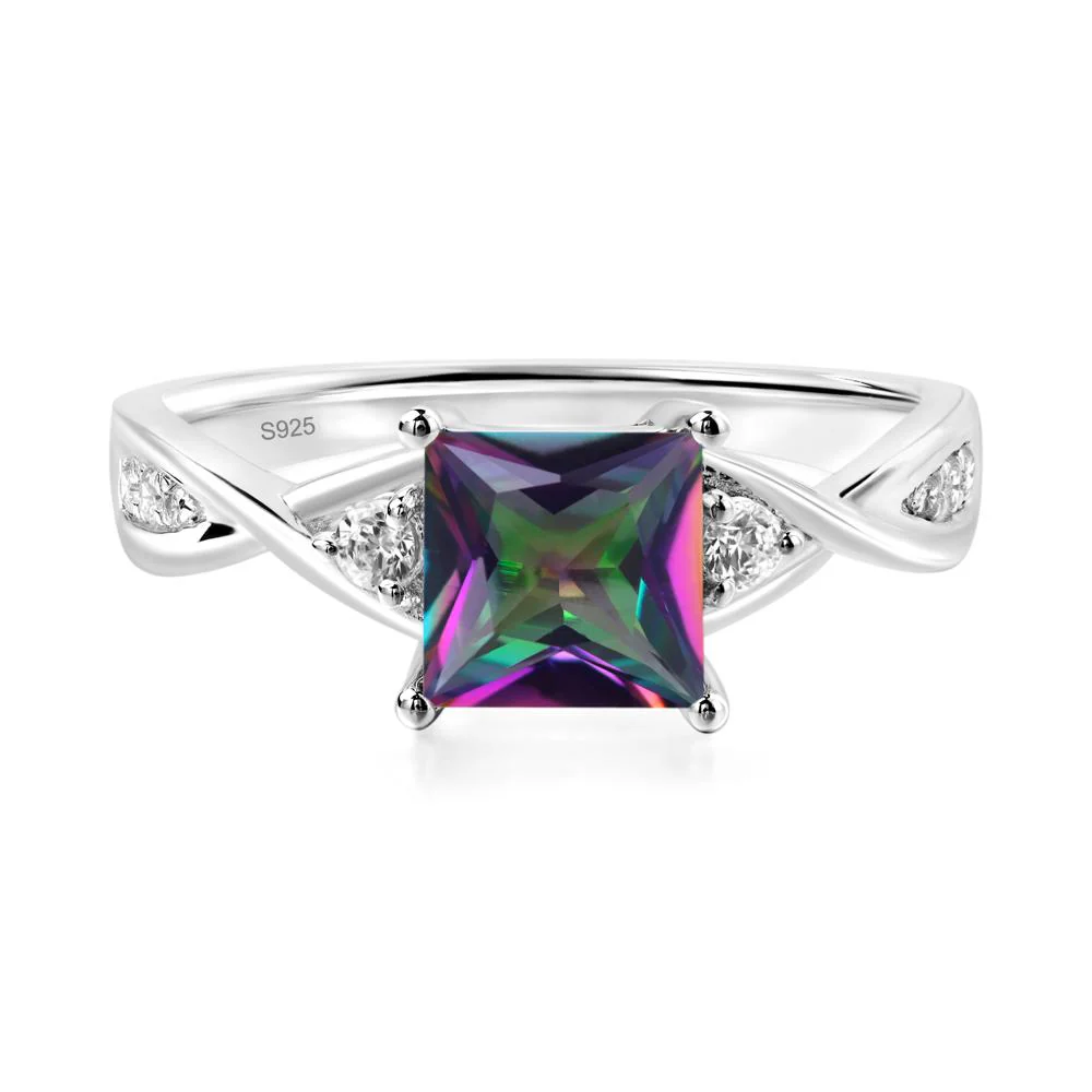 Mystic Topaz Princess Cut Twist Engagement Ring