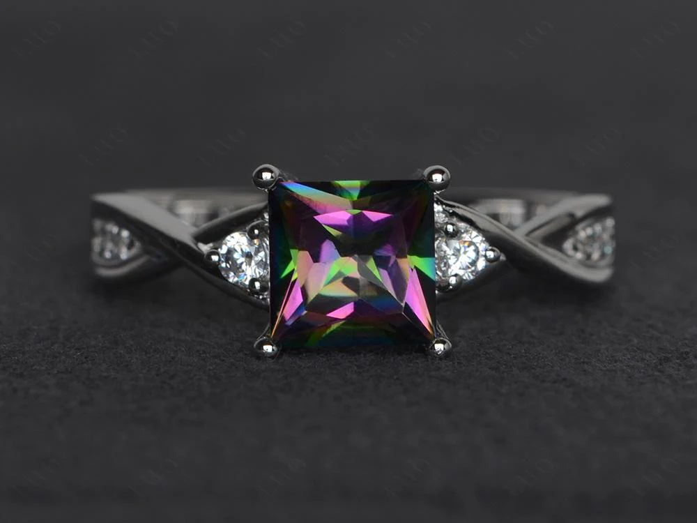 Mystic Topaz Princess Cut Twist Engagement Ring - Image 29