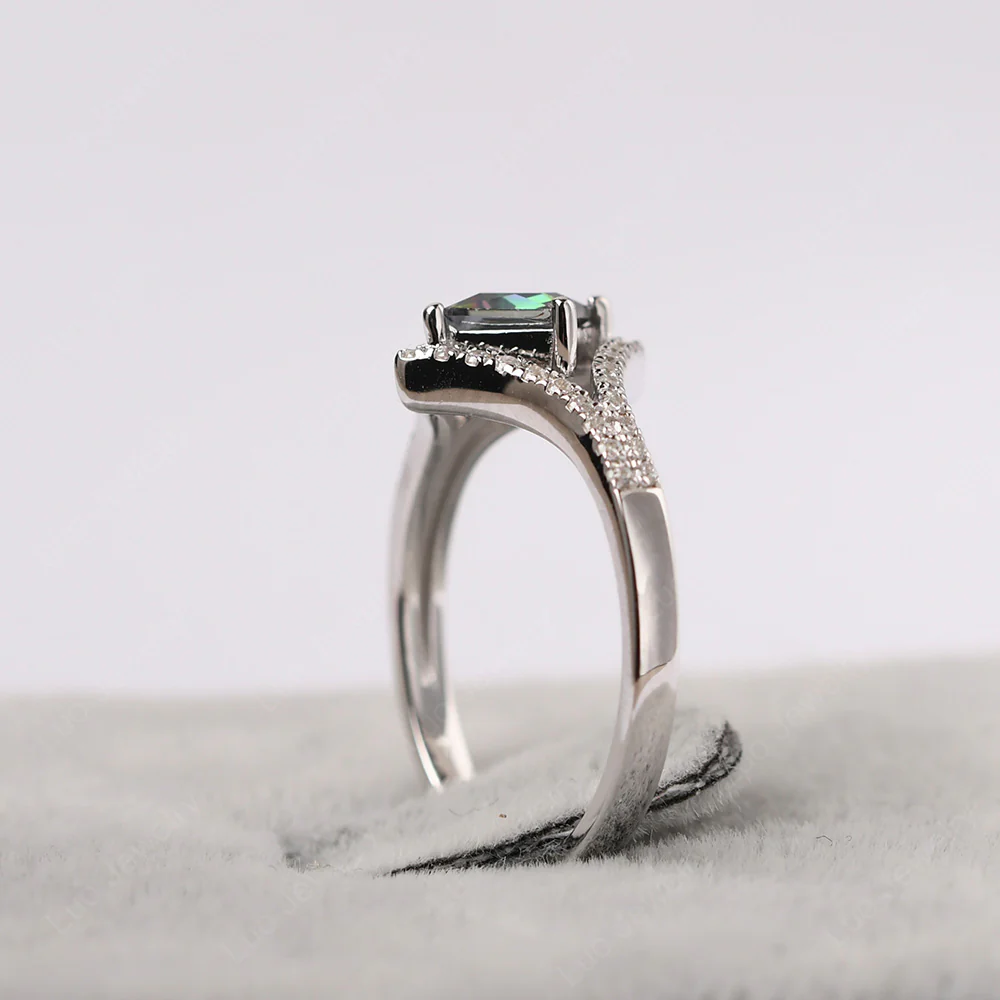 Princess Cut Mystic Topaz Kite Set Halo Ring - Image 4