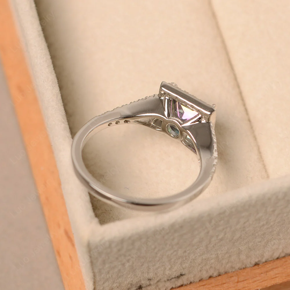 Princess Cut Mystic Topaz Split Shank Halo Ring - Image 3