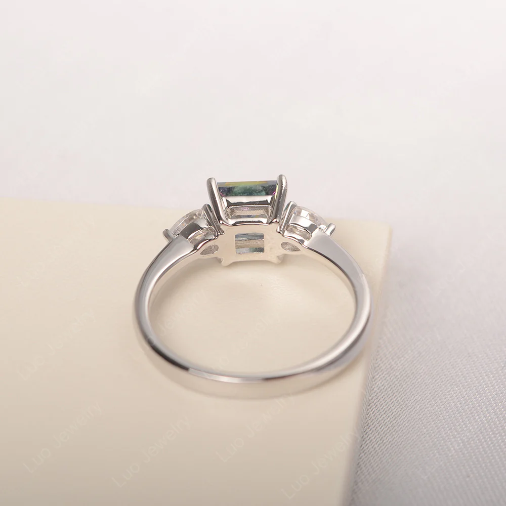 Princess Cut Mystic Topaz Ring with Pear Side Stone - Image 3