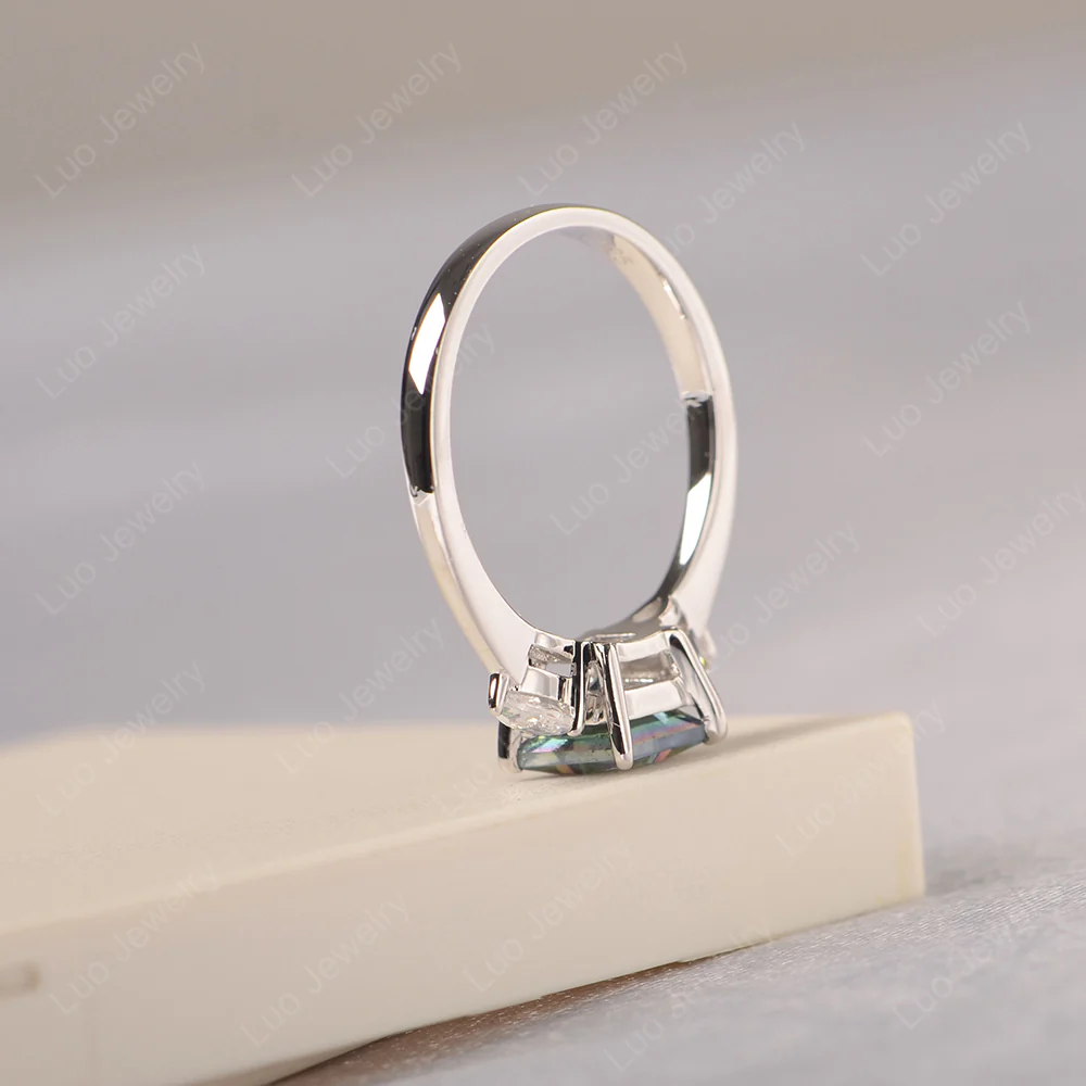 Princess Cut Mystic Topaz Ring with Pear Side Stone - Image 4