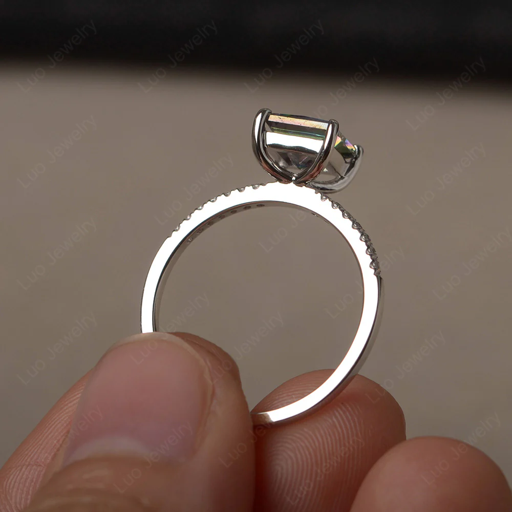 Princess Cut Mystic Topaz Ring with Thin Band - Image 3