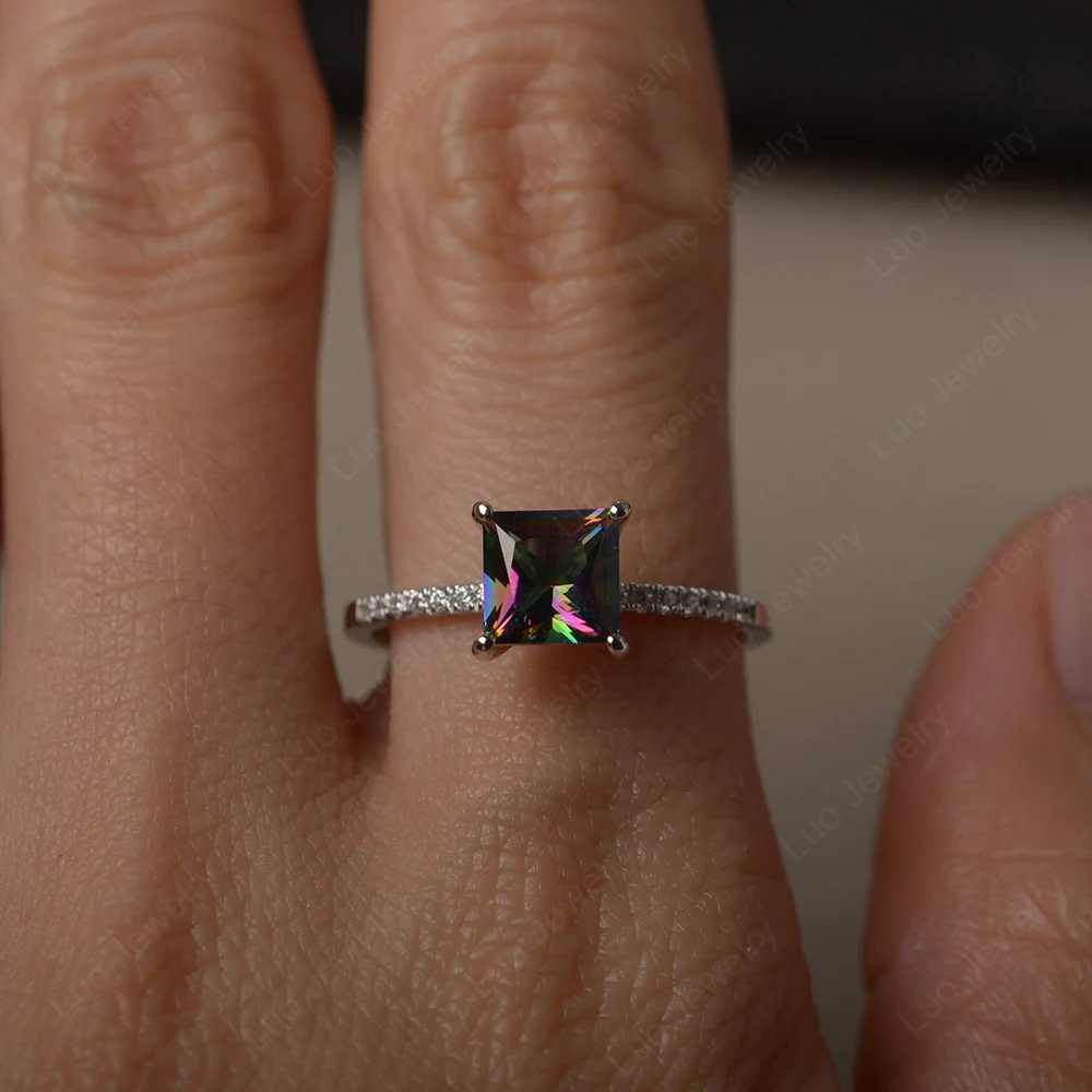 Princess Cut Mystic Topaz Ring with Thin Band - Image 4