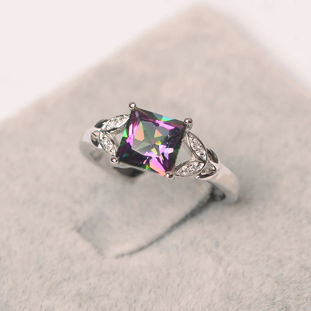 Princess Cut Mystic Topaz Leaf Ring