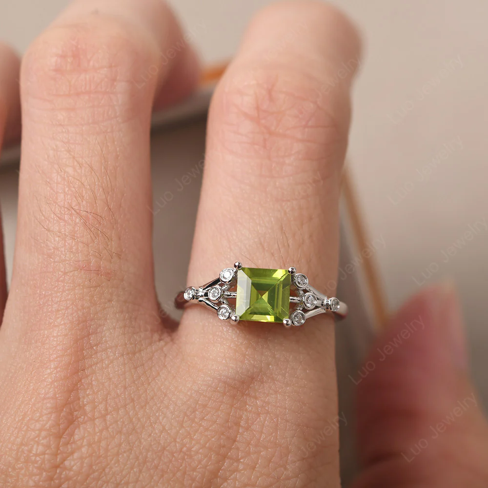 Square Cut Peridot Constellation Ring - Image 5