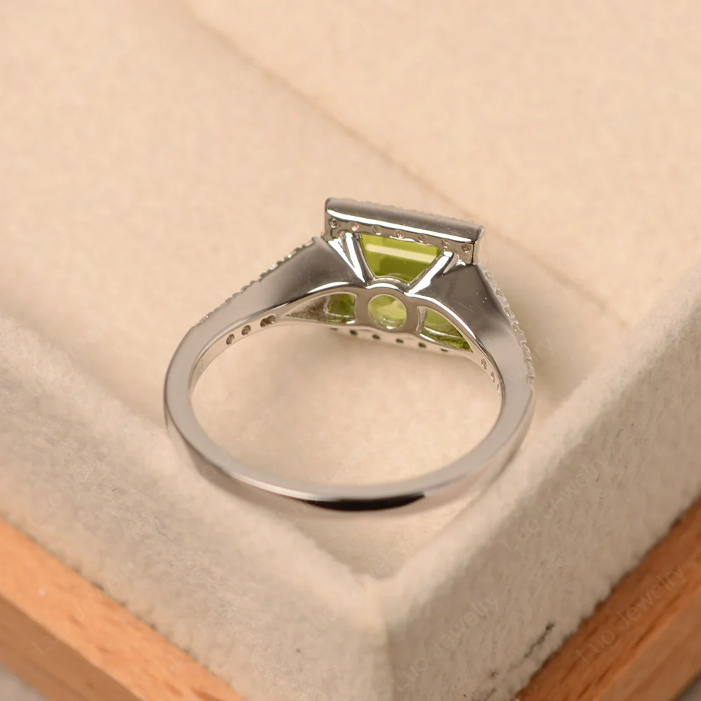 Square Cut Peridot Split Shank Halo Ring - Image 3