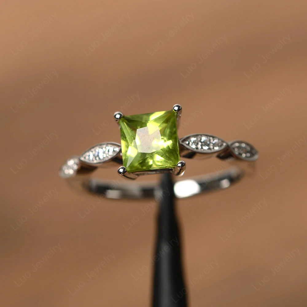 Princess Cut Peridot Ring