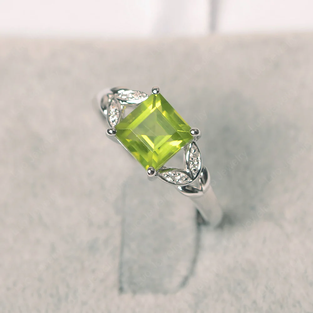 Square Cut Peridot Leaf Ring