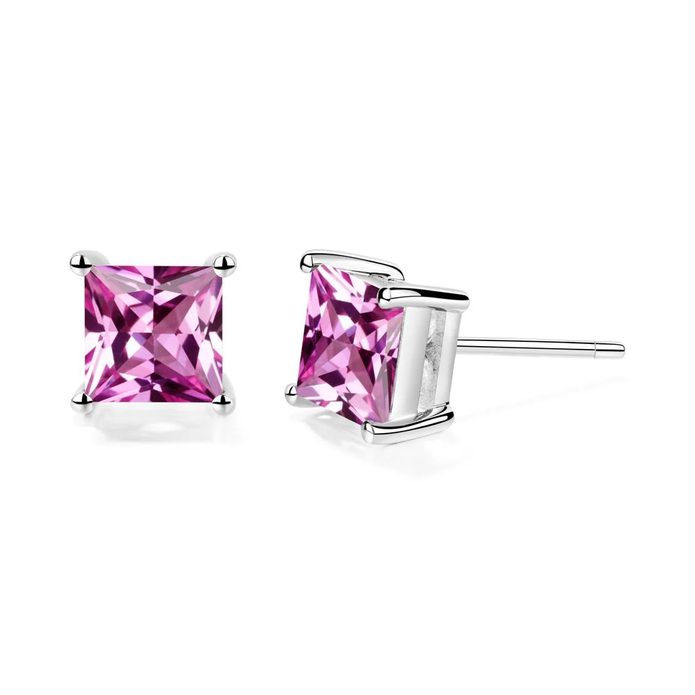 Princess Cut Pink Sapphire Stud Earrings - Image 3