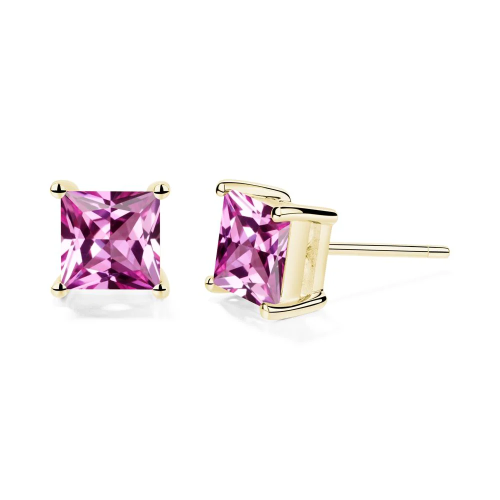 Princess Cut Pink Sapphire Stud Earrings - Image 6