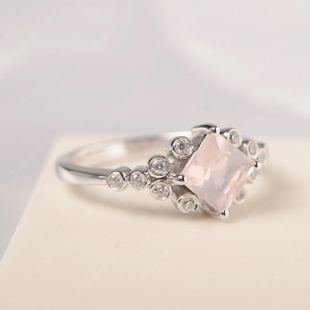 Princess Rose Quartz Cluster Engagement Ring - Image 2