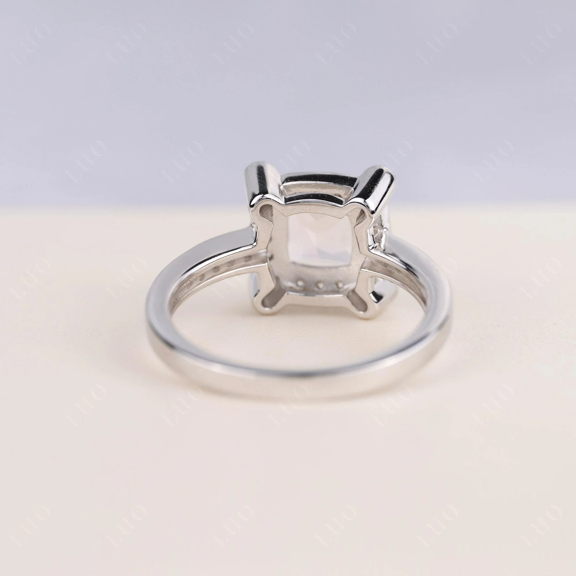 Princess Cut Rose Quartz Halo Statement Ring - Image 4