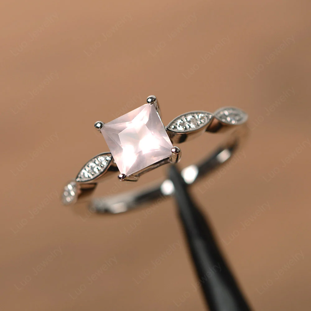 Princess Cut Rose Quartz Ring