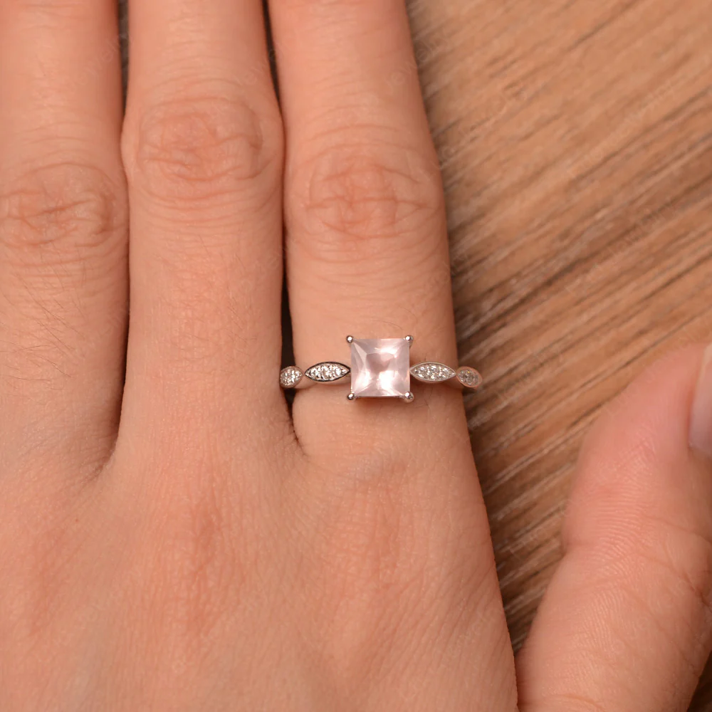 Princess Cut Rose Quartz Ring - Image 4