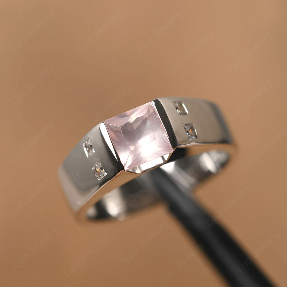 Men's Princess Cut Rose Quartz Ring - Image 11