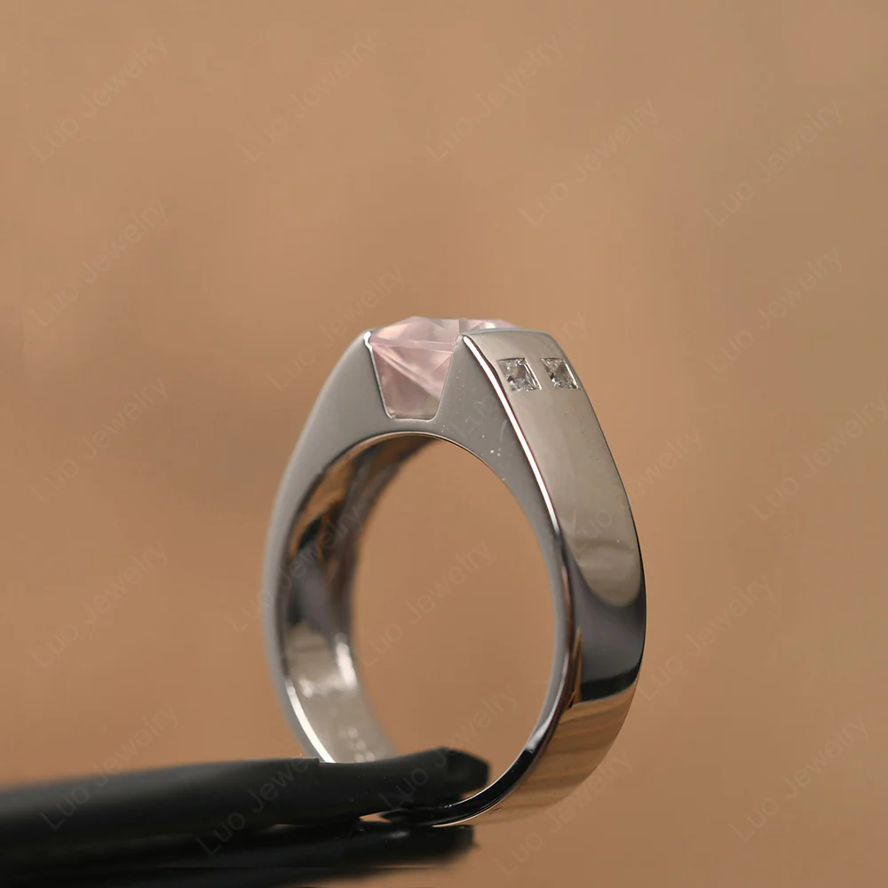 Men's Princess Cut Rose Quartz Ring - Image 13
