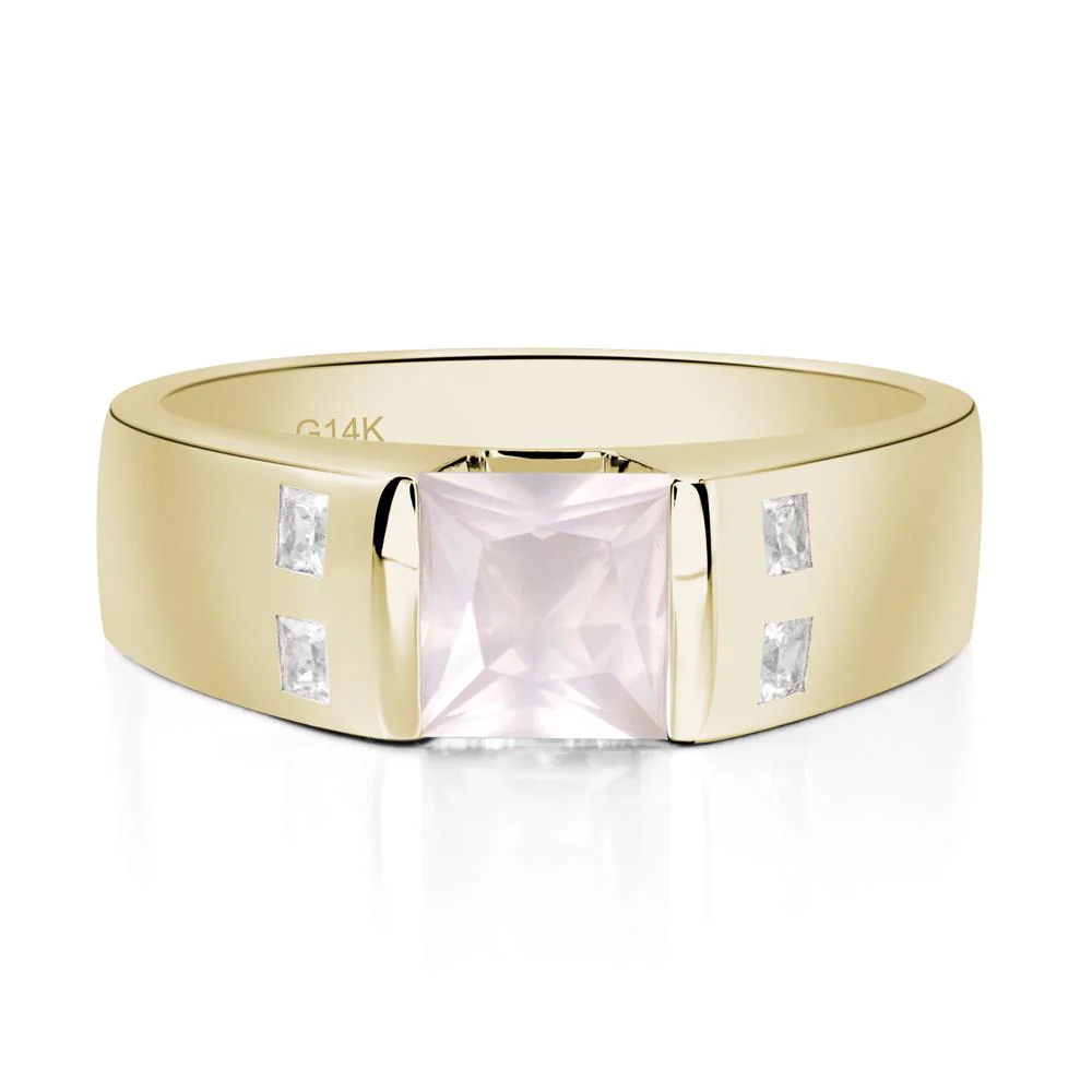 Men's Princess Cut Rose Quartz Ring - Image 4