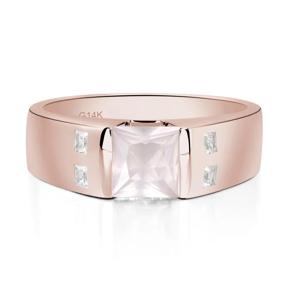 Men's Princess Cut Rose Quartz Ring - Image 5