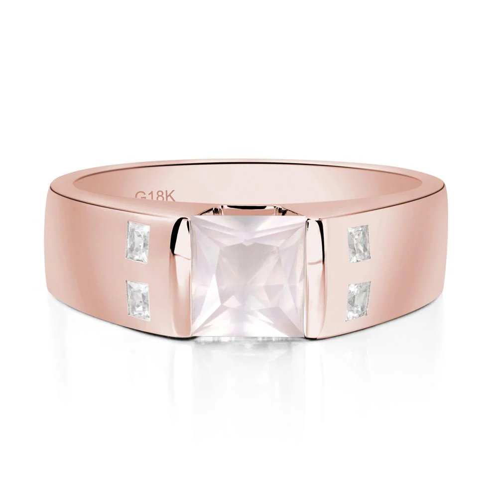 Men's Princess Cut Rose Quartz Ring - Image 9