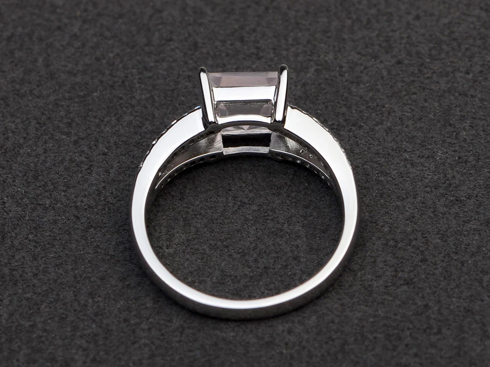 Princess Cut Rose Quartz Split Shank Ring - Image 3