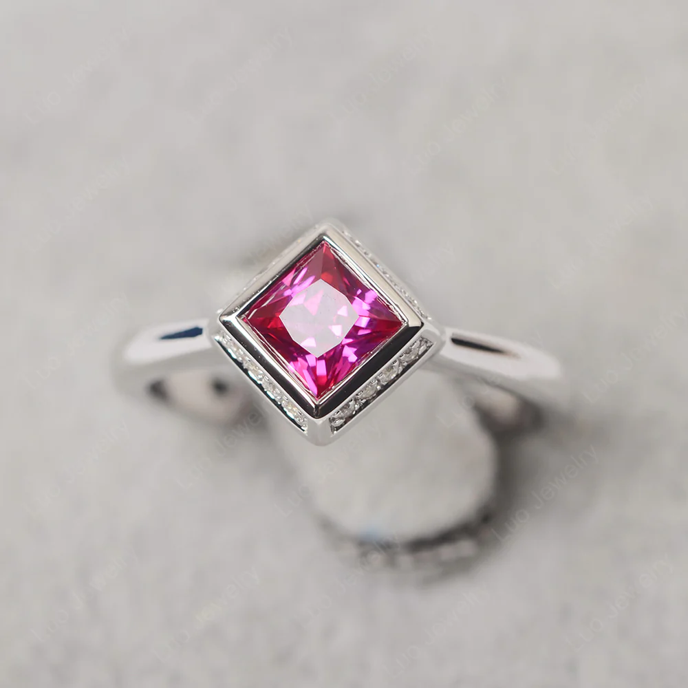 Ruby Bezel Halo Engagement Ring - Image 2