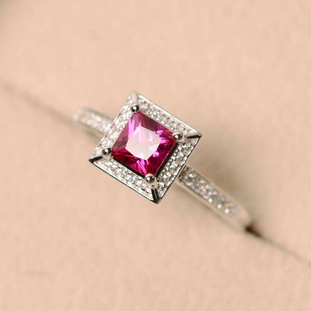 Princess Cut Ruby Halo Ring - Image 2