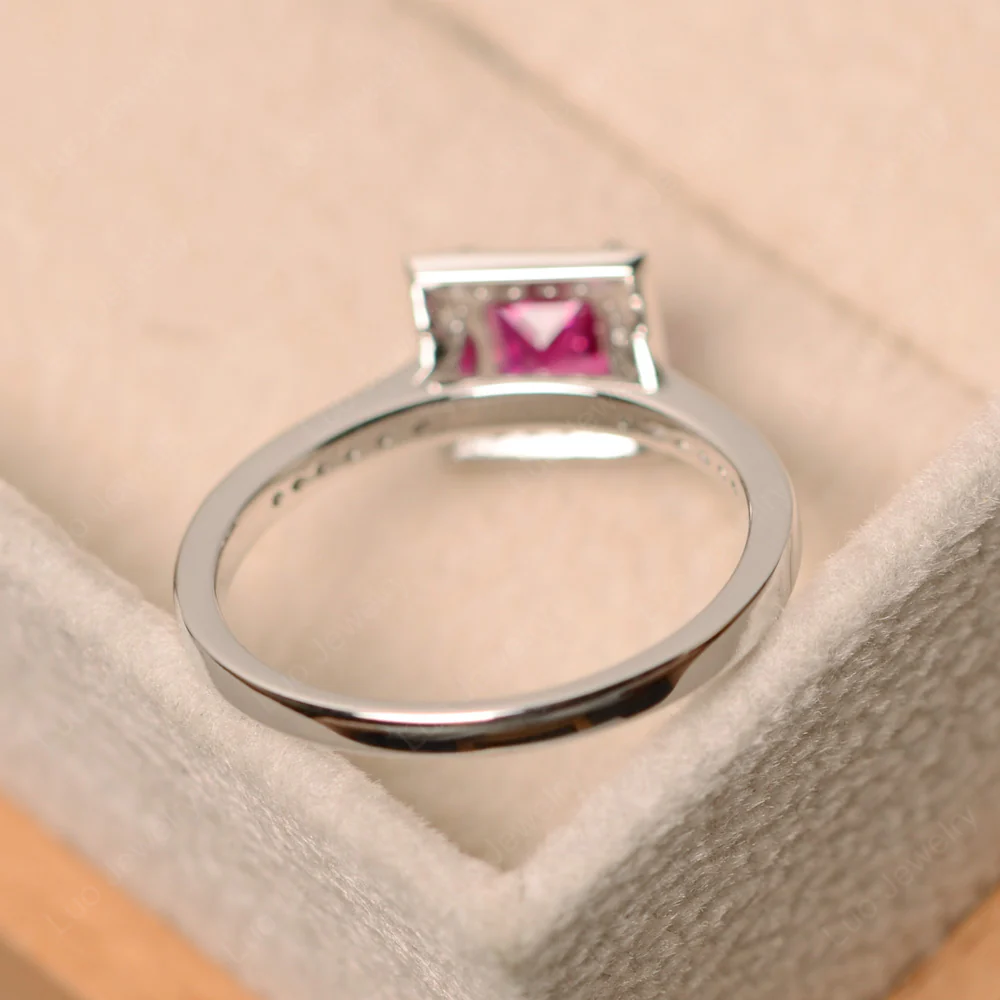 Princess Cut Ruby Halo Ring - Image 3