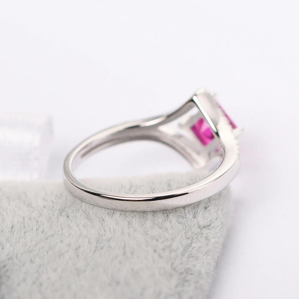 Princess Cut Ruby Kite Set Halo Ring - Image 4