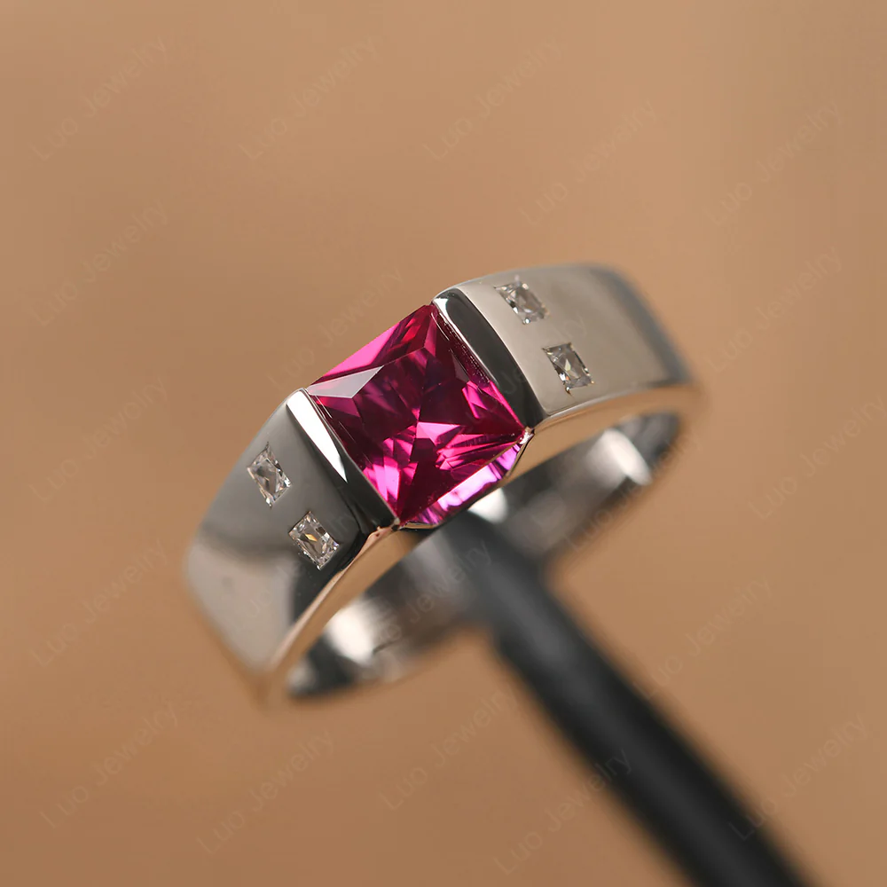 Princess Cut Ruby Ring for Men - Image 11