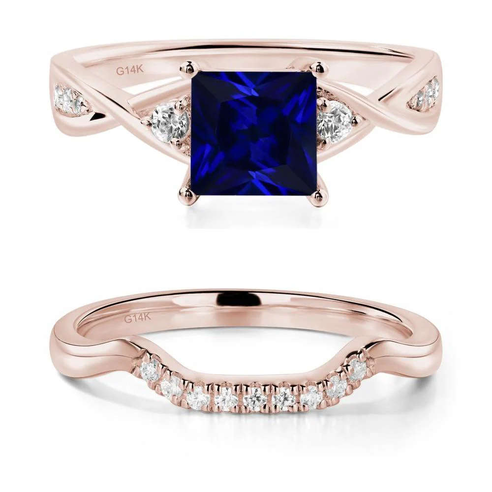 Sapphire Princess Cut Twist Engagement Ring - Image 11