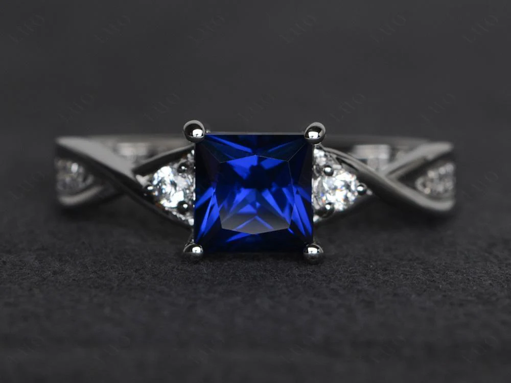 Sapphire Princess Cut Twist Engagement Ring - Image 29