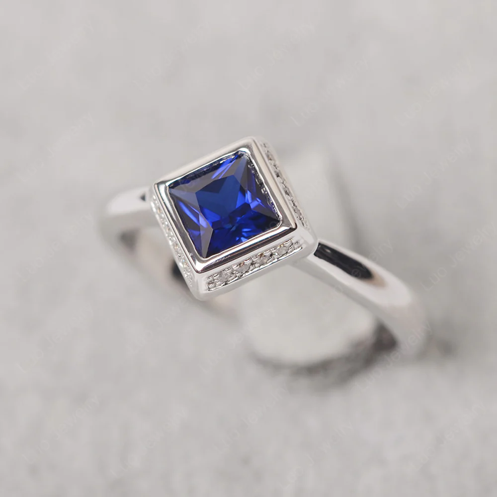 Sapphire Bezel Halo Engagement Ring - Image 2