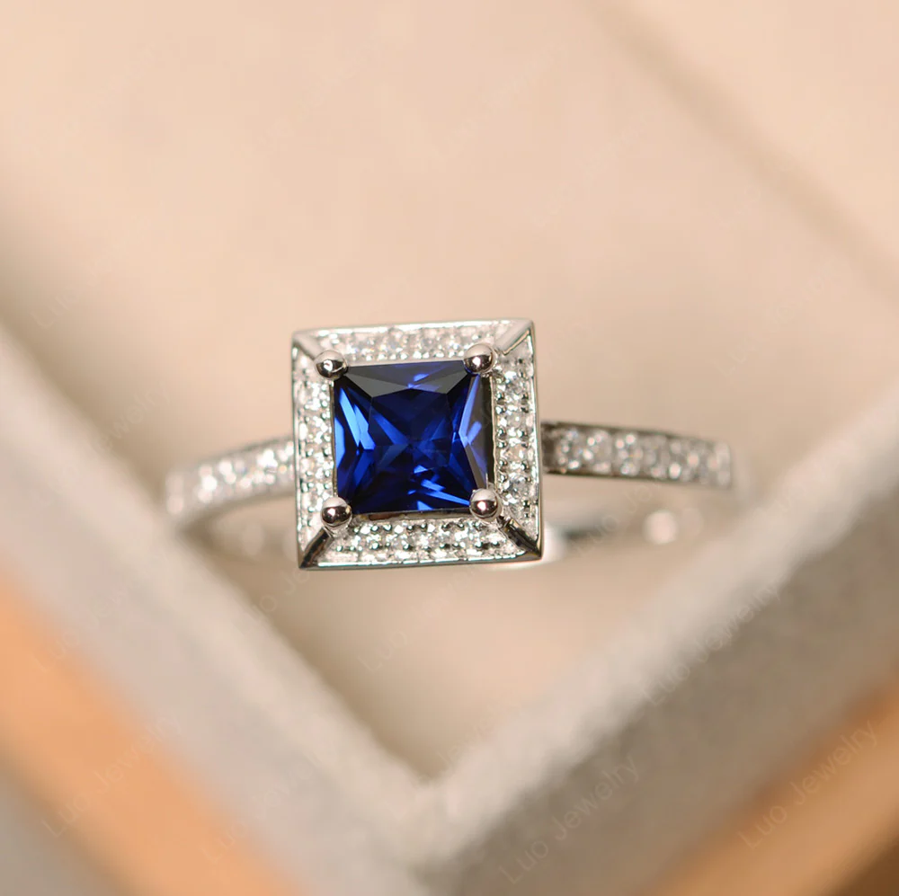 Princess Cut Sapphire Halo Ring