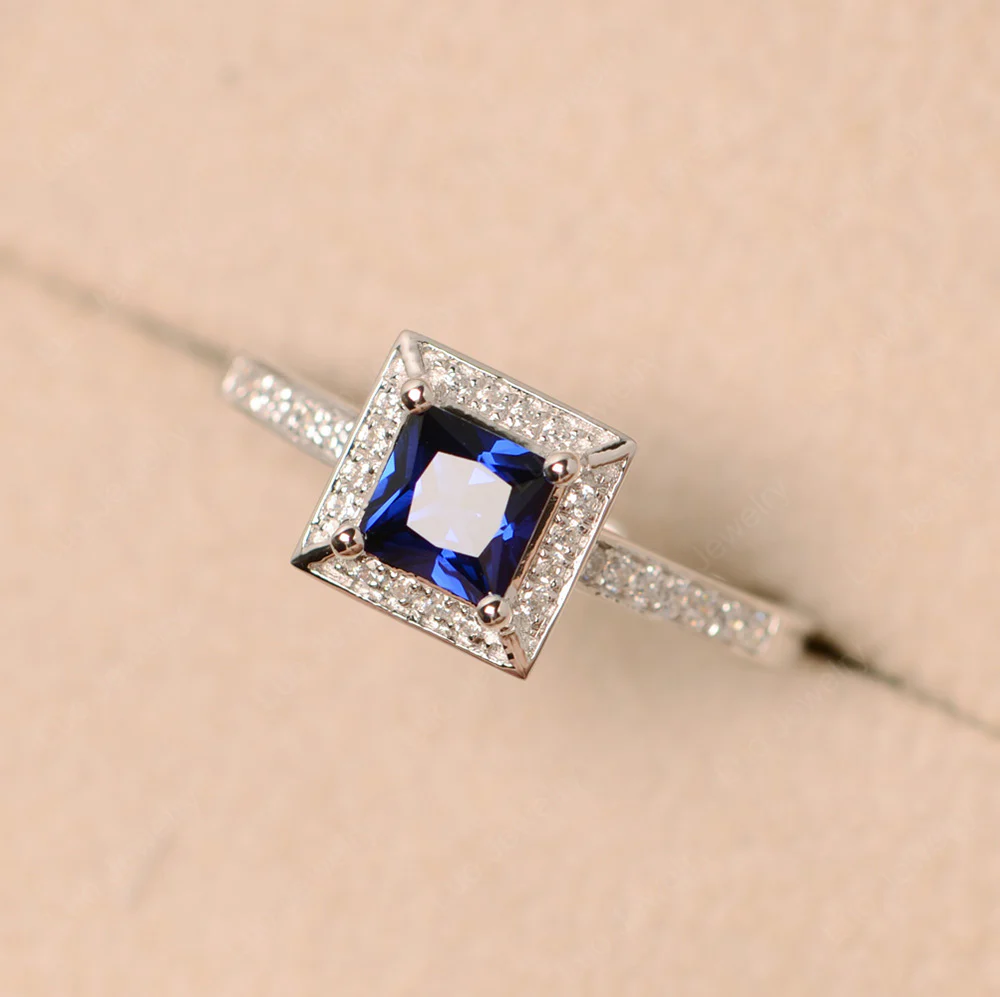Princess Cut Sapphire Halo Ring - Image 2