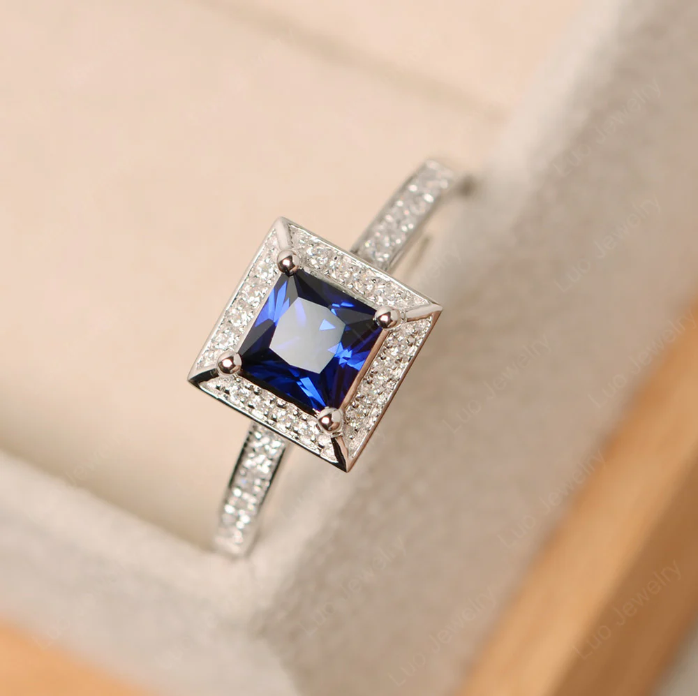 Princess Cut Sapphire Halo Ring - Image 3